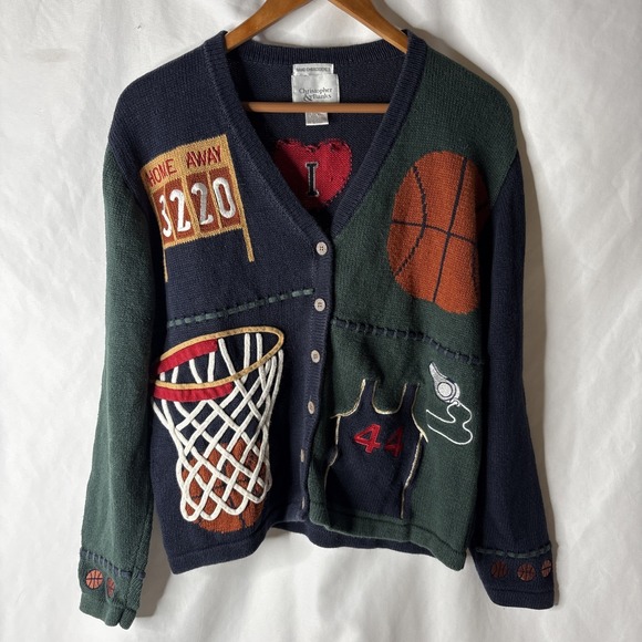 Vtg Y2K Christopher & Banks L Embroidered Basketball Cardigan Sports Sweater - Picture 6 of 12